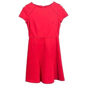 J.Crew Womens Fit & Flare Dress Solid Red Mini Stretch Knit Short Cap Sleeve 0